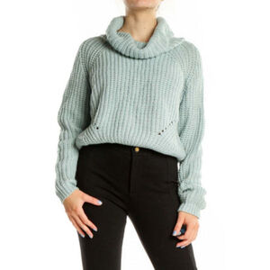 Women's Anthropologie Moon & Madison Cowl Neck Soft Crop Sweater M Sage Green